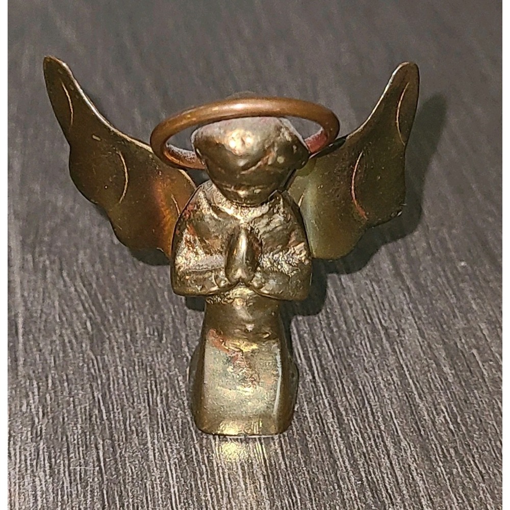 VTG Solid Brass Praying Angel Figurine Made in Mexico Miniature Decor 2"